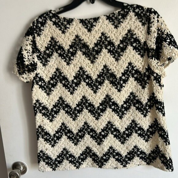 Talbots Cream & Black Lace Blouse Size 14P - Picture 3 of 6